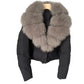 Damen kurze, modische und warme Jacke mit Kunstfellkragen