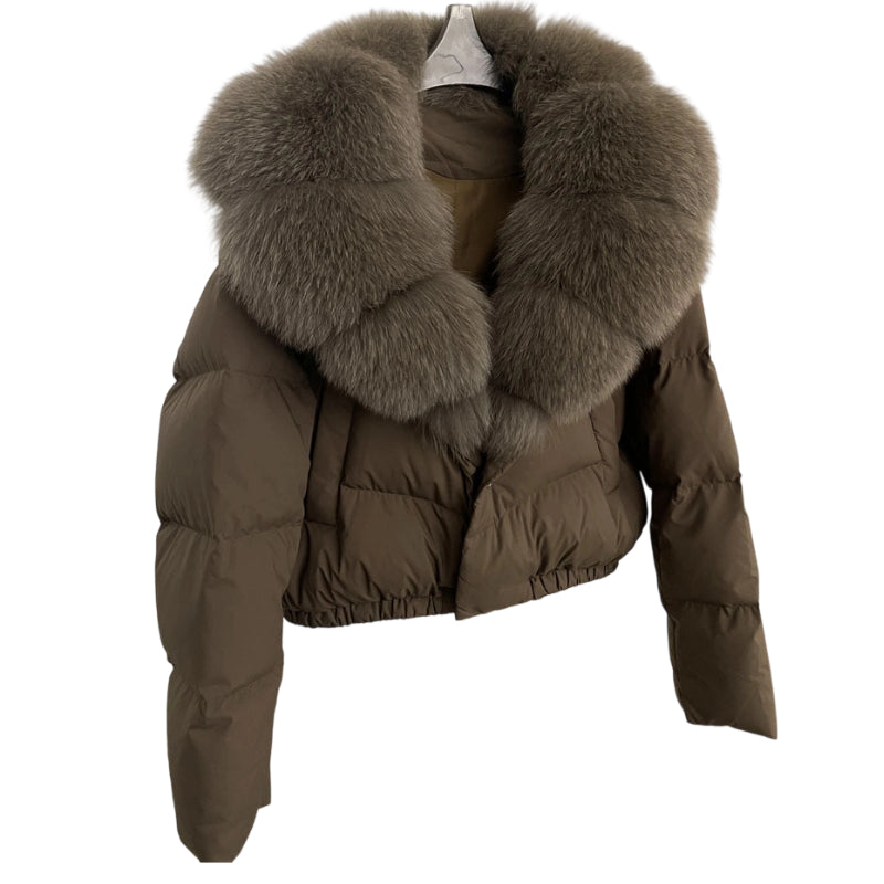 Damen kurze, modische und warme Jacke mit Kunstfellkragen
