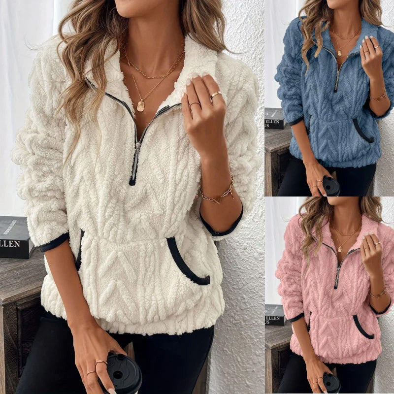🍂 Frühherbst-Sonderaktion: 50 % Rabatt！⌛️ Sweatshirt mit flauschiger Tasche und halbem Reißverschluss