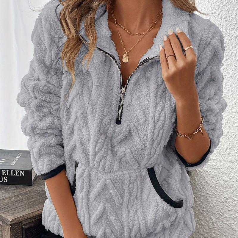 🍂 Frühherbst-Sonderaktion: 50 % Rabatt！⌛️ Sweatshirt mit flauschiger Tasche und halbem Reißverschluss