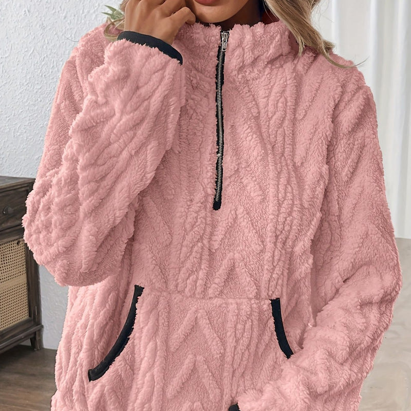 🍂 Frühherbst-Sonderaktion: 50 % Rabatt！⌛️ Sweatshirt mit flauschiger Tasche und halbem Reißverschluss