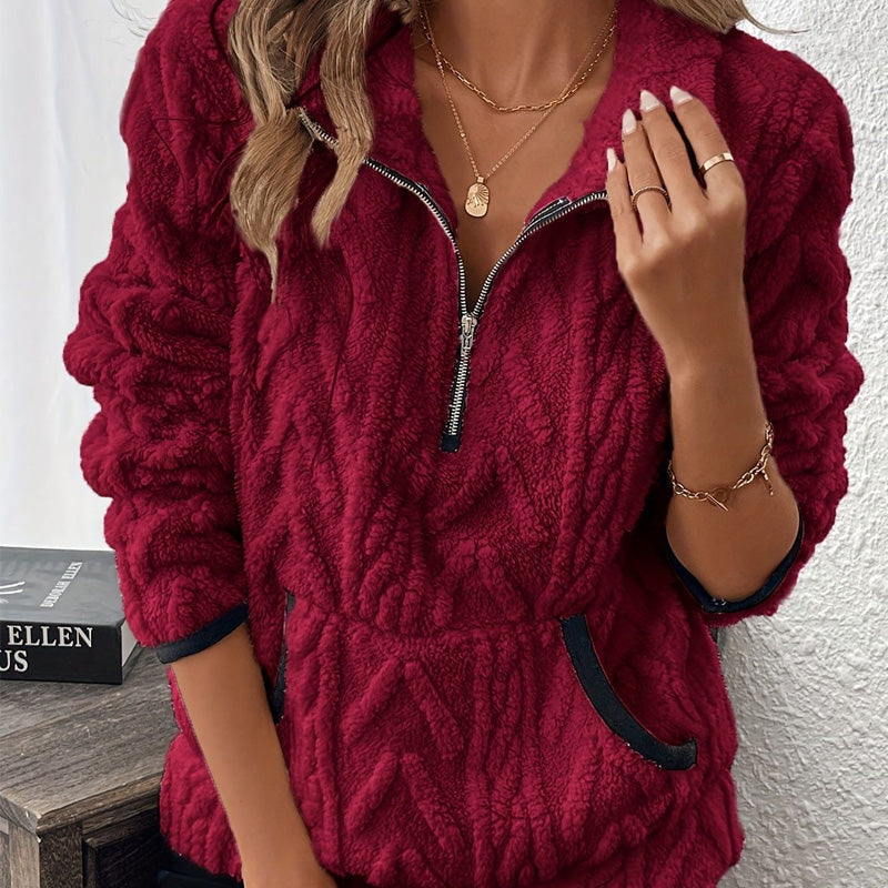 🍂 Frühherbst-Sonderaktion: 50 % Rabatt！⌛️ Sweatshirt mit flauschiger Tasche und halbem Reißverschluss