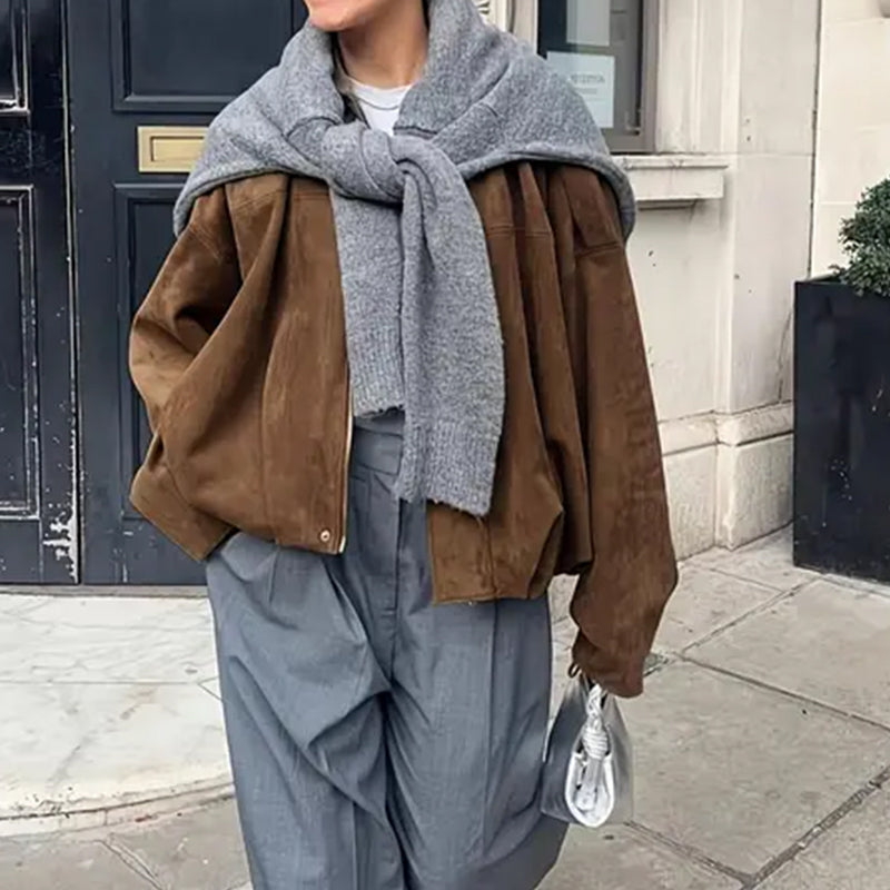 Damen-Pilotenjacke mit Veloursleder-Optik