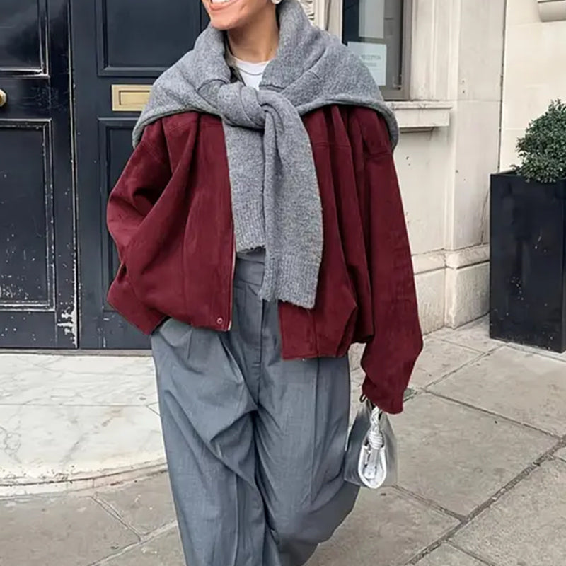 Damen-Pilotenjacke mit Veloursleder-Optik