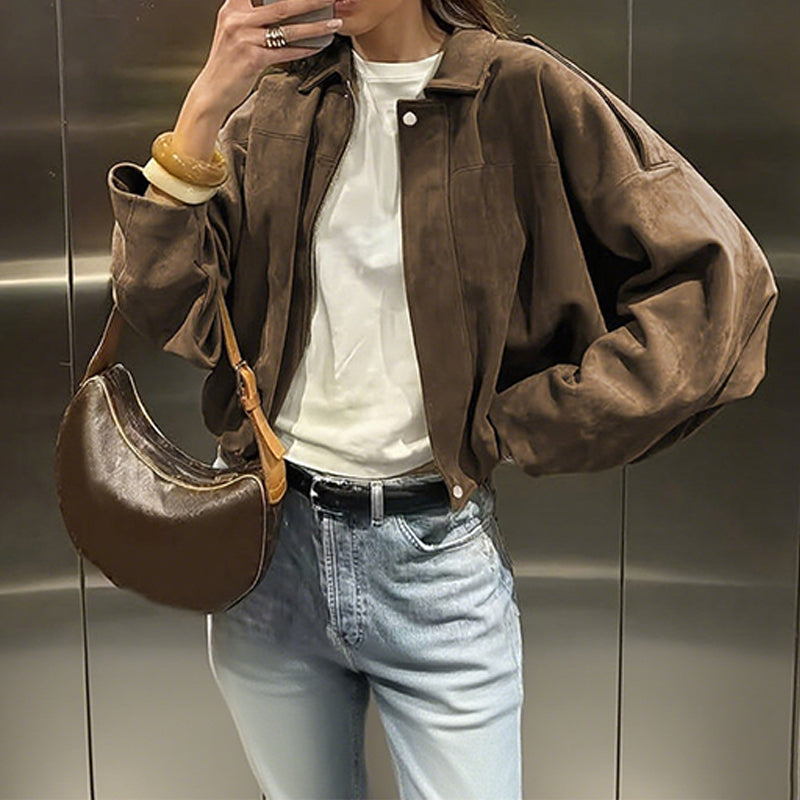 Damen-Pilotenjacke mit Veloursleder-Optik