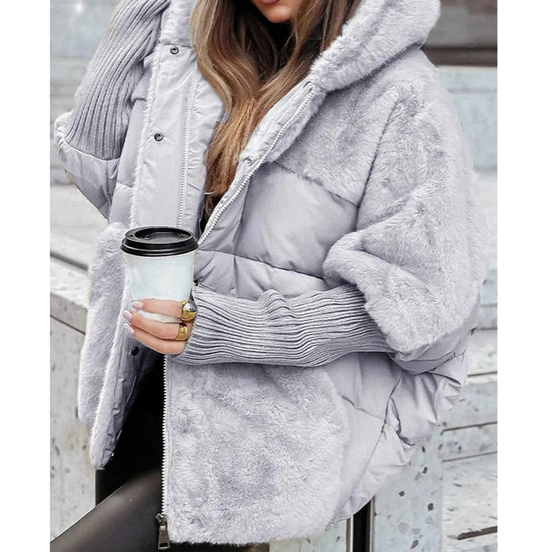🍂 Frühherbst-Sonderaktion: 50 % Rabatt 🔥 Damen Oversized Pufferjacke mit Kapuze im Patchwork-Design
