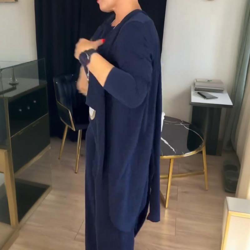 Elegantes 3-teiliges Set: Langer Cardigan, Oberteil und Hose