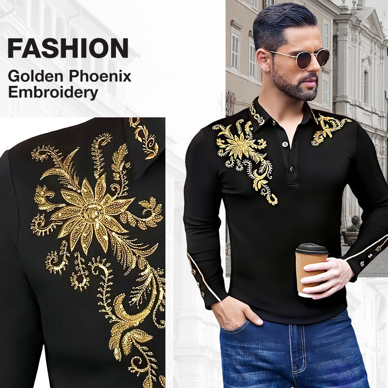 💥Herren-Premium-Polohemd mit Muster und langen Ärmeln