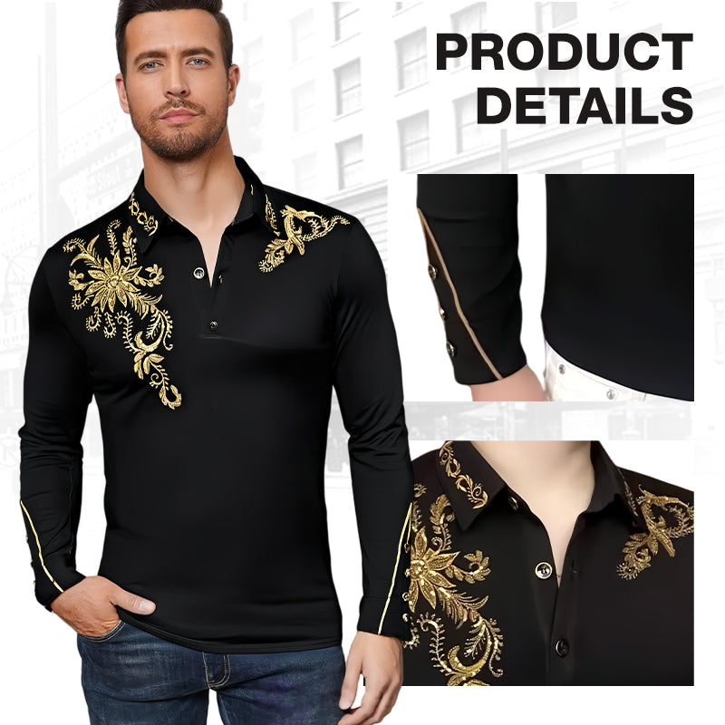 💥Herren-Premium-Polohemd mit Muster und langen Ärmeln