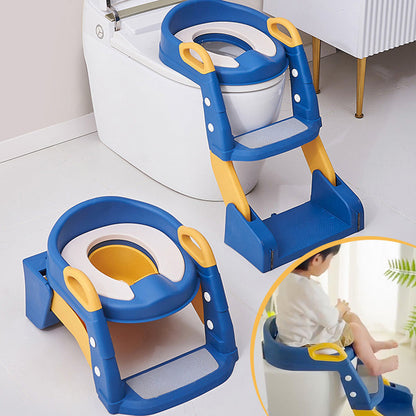 Baby-Toilettensitz Kinder mit Treppe Toilettentrainer für Kinder WC Sitz mit PU Gepolsterter Höhenverstellbar und Faltbar