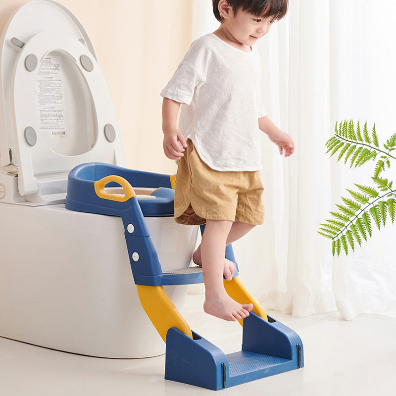 Baby-Toilettensitz Kinder mit Treppe Toilettentrainer für Kinder WC Sitz mit PU Gepolsterter Höhenverstellbar und Faltbar