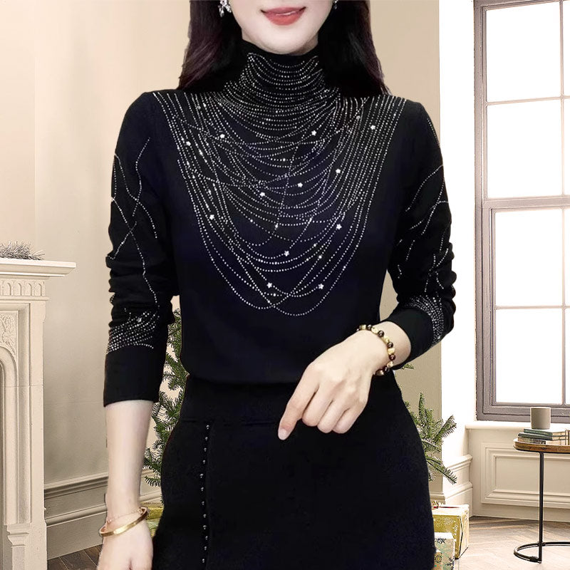 💎Gepolsterte Damenbluse mit hohem Kragen und langen Ärmeln