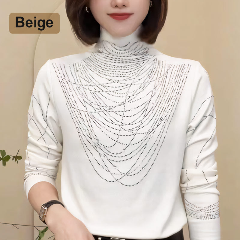 💎Gepolsterte Damenbluse mit hohem Kragen und langen Ärmeln