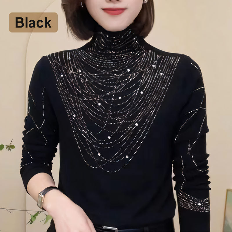 💎Gepolsterte Damenbluse mit hohem Kragen und langen Ärmeln