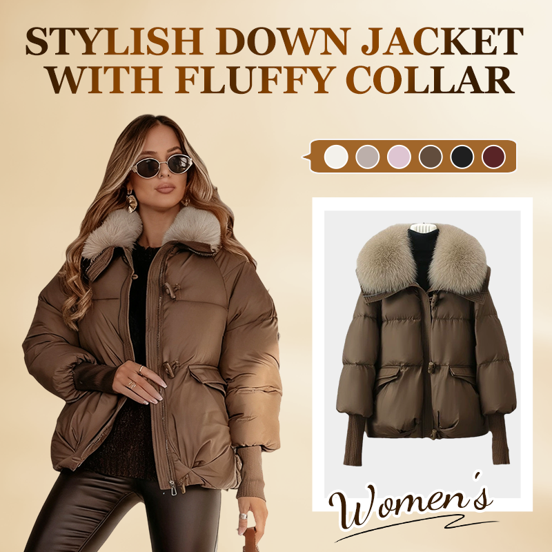 Damenmodischer Kurzer Daunenjacke Mit Flauschigem Kragen