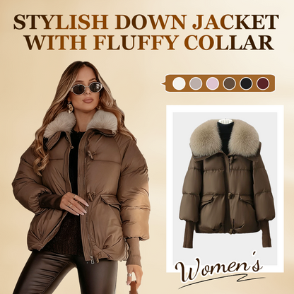 Damenmodischer Kurzer Daunenjacke Mit Flauschigem Kragen