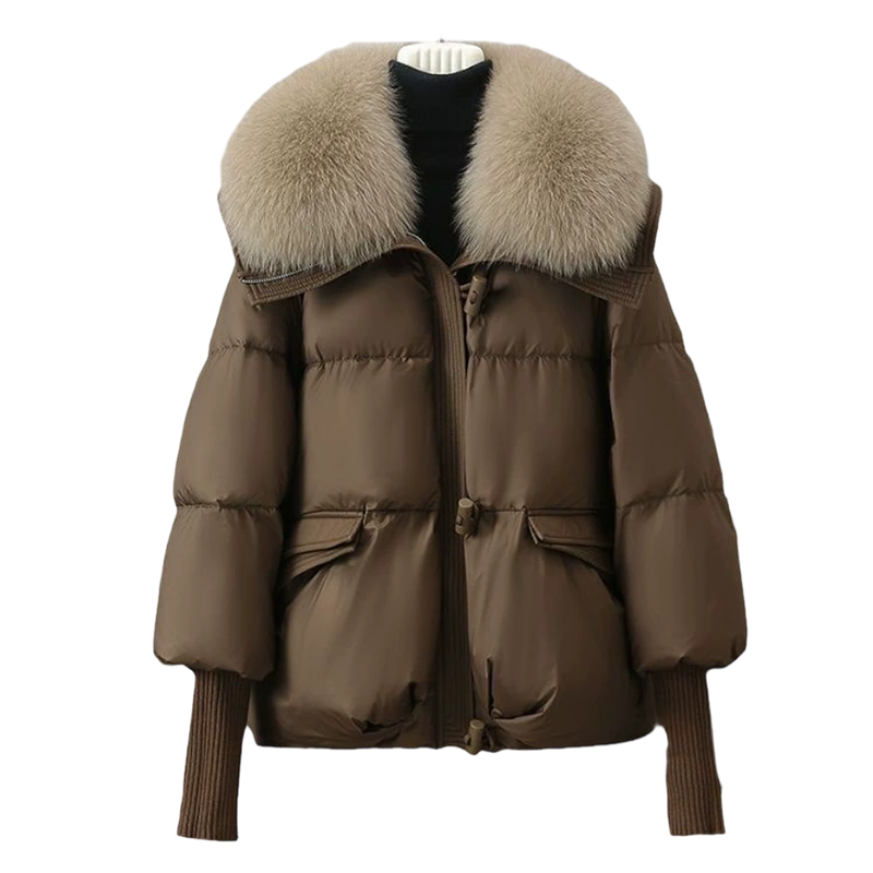 Damenmodischer Kurzer Daunenjacke Mit Flauschigem Kragen