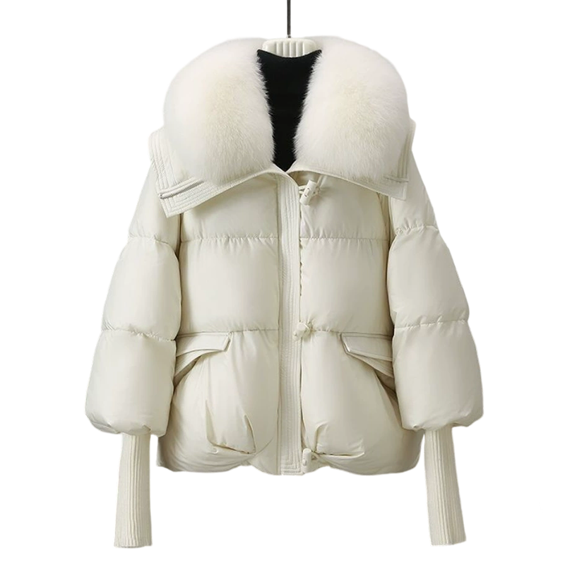 Damenmodischer Kurzer Daunenjacke Mit Flauschigem Kragen