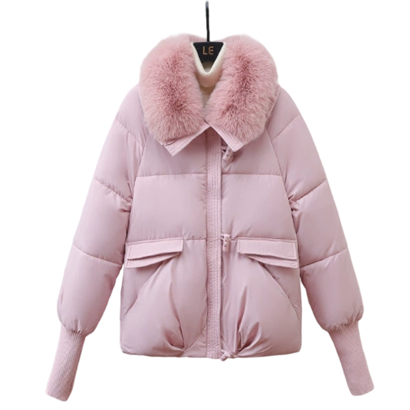 Damenmodischer Kurzer Daunenjacke Mit Flauschigem Kragen