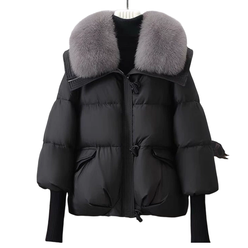 Damenmodischer Kurzer Daunenjacke Mit Flauschigem Kragen