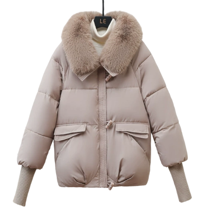 Damenmodischer Kurzer Daunenjacke Mit Flauschigem Kragen