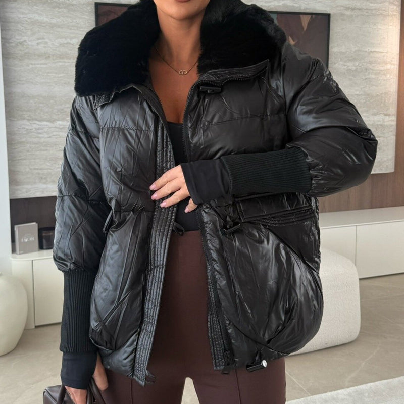 Stylische Damen-Pufferjacke mit Kunstfell-Kragen