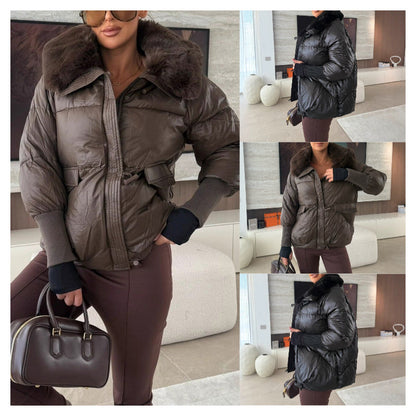 Stylische Damen-Pufferjacke mit Kunstfell-Kragen