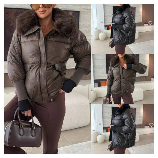 Stylische Damen-Pufferjacke mit Kunstfell-Kragen