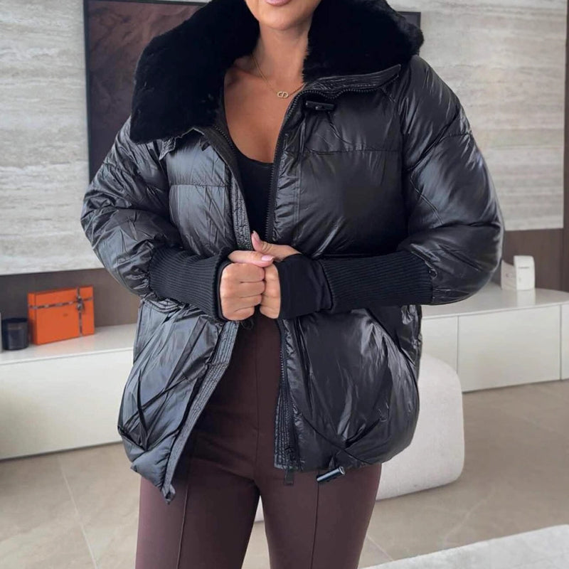 Stylische Damen-Pufferjacke mit Kunstfell-Kragen