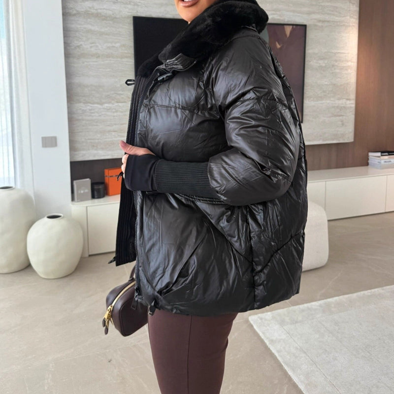 Stylische Damen-Pufferjacke mit Kunstfell-Kragen