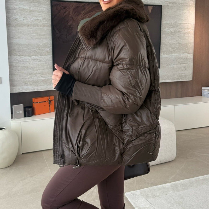 Stylische Damen-Pufferjacke mit Kunstfell-Kragen