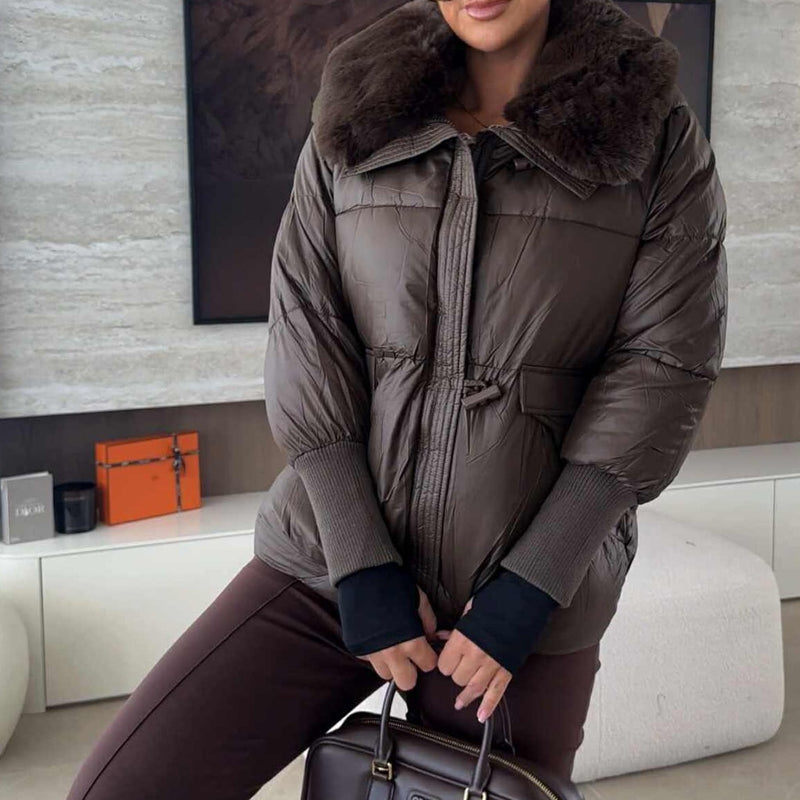 Stylische Damen-Pufferjacke mit Kunstfell-Kragen