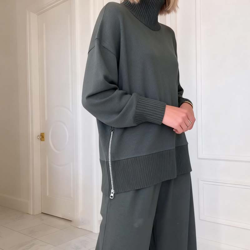 💖 💖Zeitlich begrenztes Angebot – 50 % Rabatt💥💥Damen-Loungewear-Set aus Strick mit Rollkragen