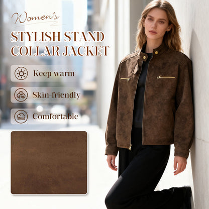 ❄️Herbst/Winter 2025 Bestseller🍂Damenmode-Lederfliegerjacke mit Stehkragen