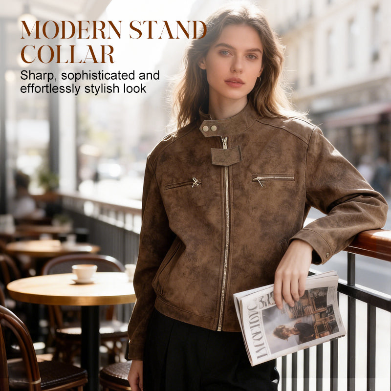 ❄️Herbst/Winter 2025 Bestseller🍂Damenmode-Lederfliegerjacke mit Stehkragen