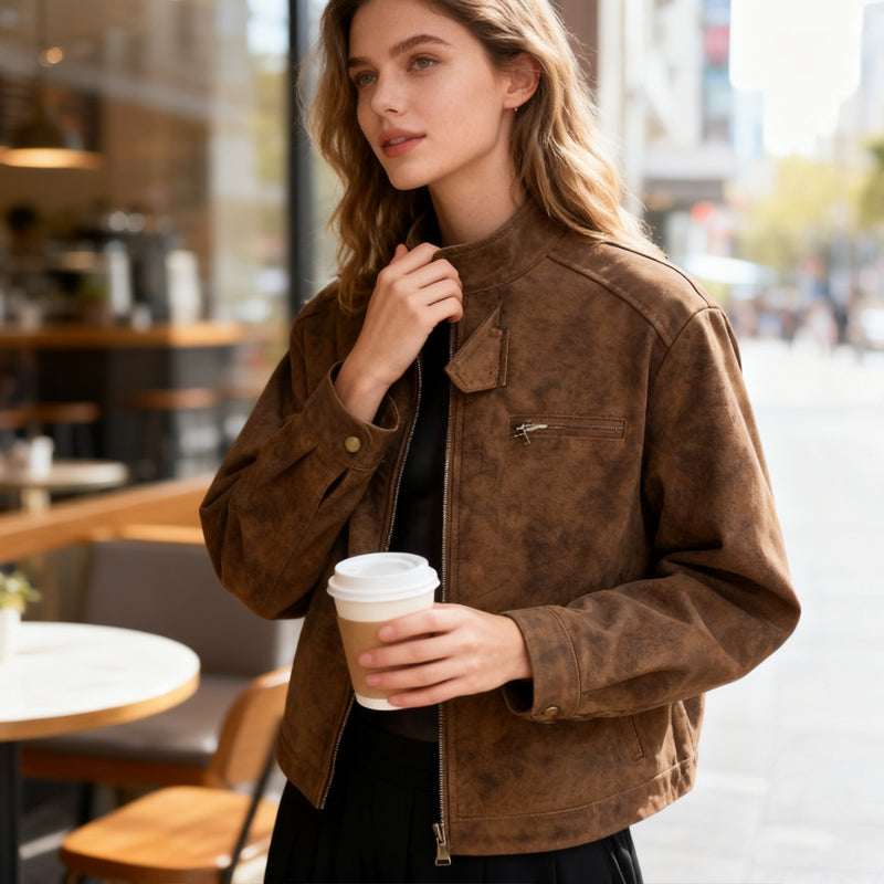❄️Herbst/Winter 2025 Bestseller🍂Damenmode-Lederfliegerjacke mit Stehkragen