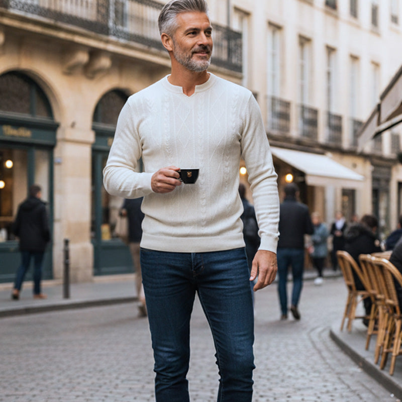 🔥2025 Ausgewählte Herrenmode🔥Herren-Langarmshirt aus Jacquard-Strick