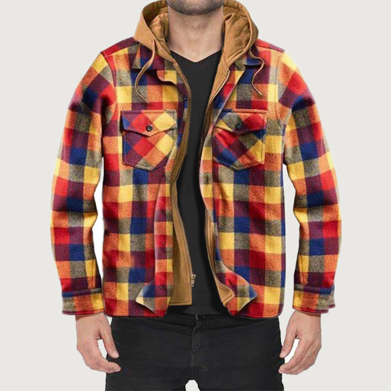 Gesteppte, gefütterte Karojacke mit Kapuze für Herren