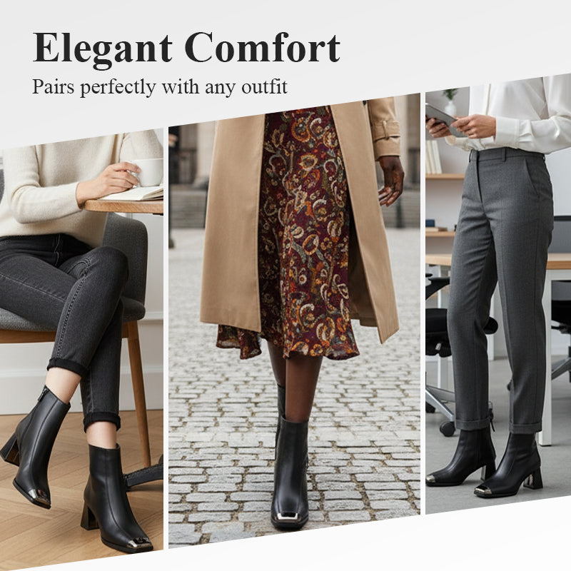 Vintage-Chic-Stiefeletten mit eckiger Spitze und klobigem Absatz