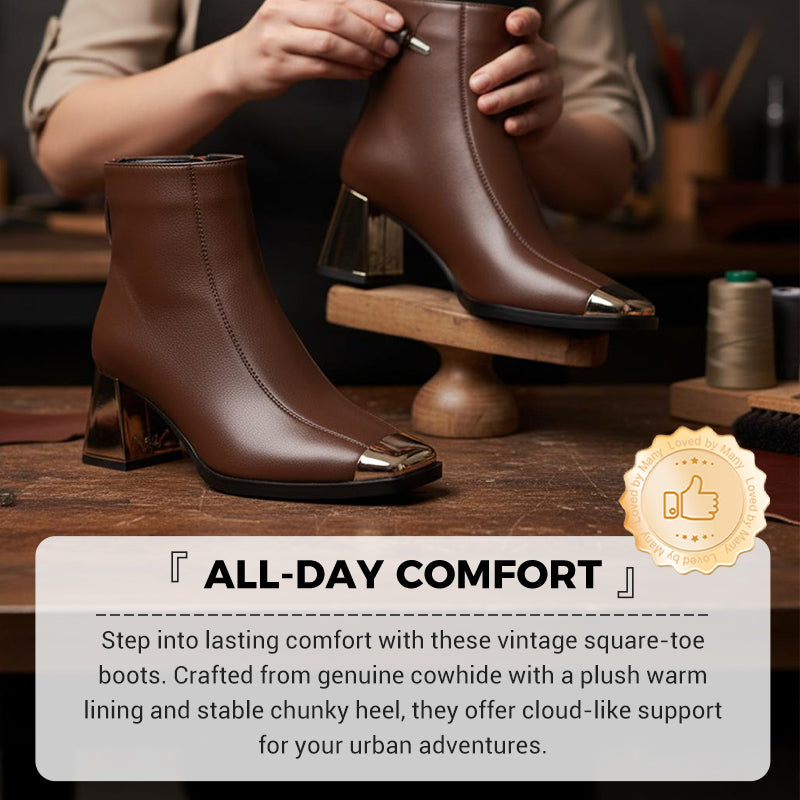 Vintage-Chic-Stiefeletten mit eckiger Spitze und klobigem Absatz