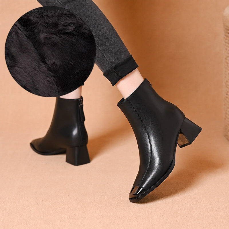 Vintage-Chic-Stiefeletten mit eckiger Spitze und klobigem Absatz