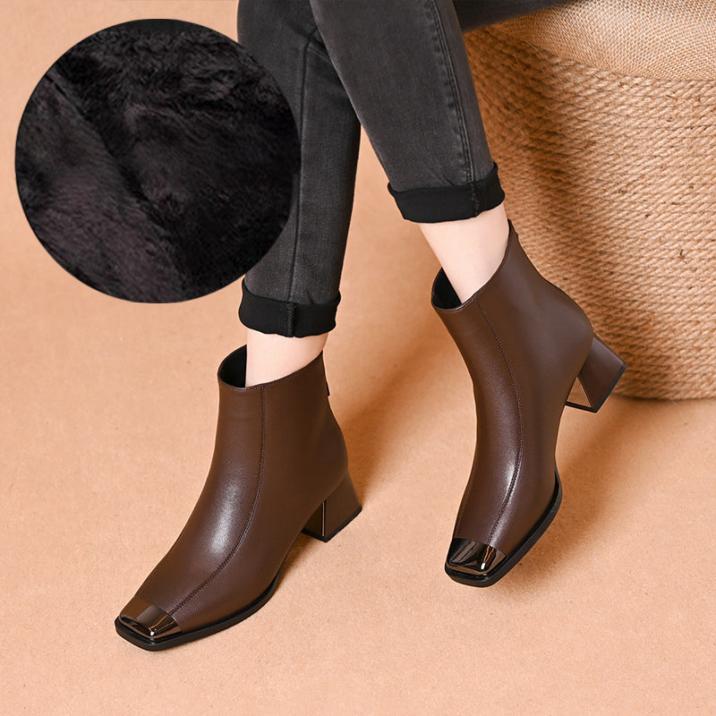 Vintage-Chic-Stiefeletten mit eckiger Spitze und klobigem Absatz