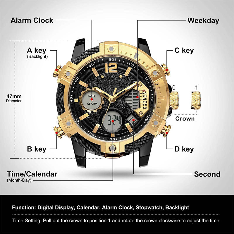 ⏰Black Friday Sale 50 % RABATT💥💥Multifunktionale Herren-Quarz-Sportuhr mit zwei Displays, wasserdicht bis 3 ATM