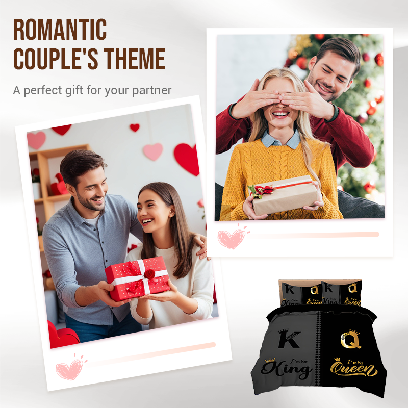 💖Black-Friday-Mega-Angebot – 50 % Rabatt!💖3-teiliges Bettwäscheset „King & Queen“ für Paare
