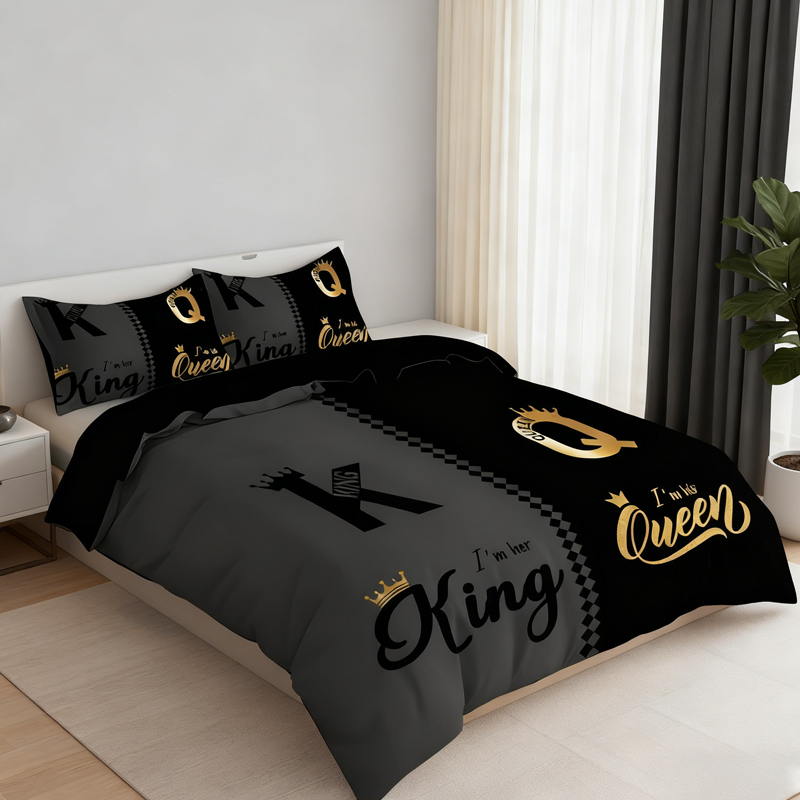 💖Black-Friday-Mega-Angebot – 50 % Rabatt!💖3-teiliges Bettwäscheset „King & Queen“ für Paare
