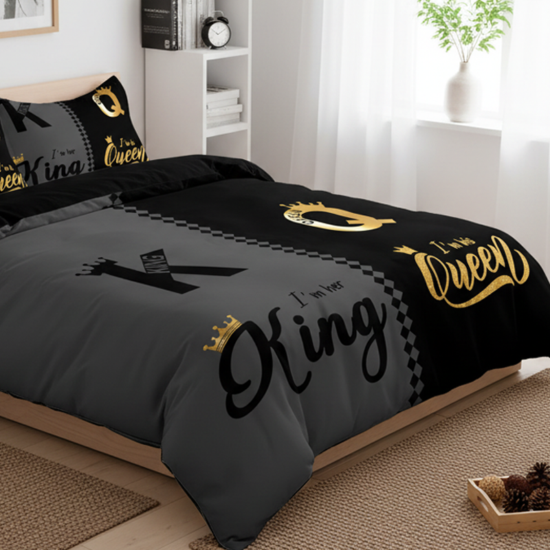 💖Black-Friday-Mega-Angebot – 50 % Rabatt!💖3-teiliges Bettwäscheset „King & Queen“ für Paare