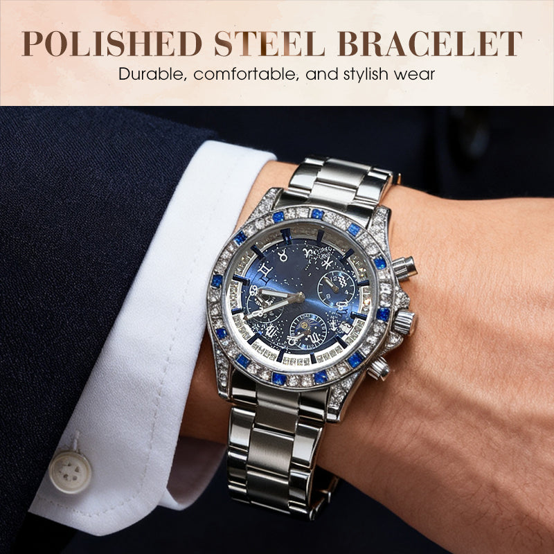 TINAIBIN Zwölf Sternzeichen & Sternenhimmel Diamant Automatikuhr Skelett Herrenuhr