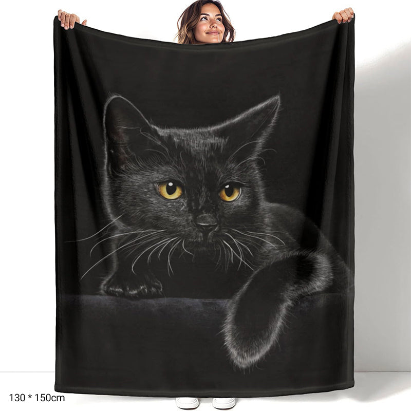 💖Black-Friday-Mega-Angebot – 50 % Rabatt!💖Verstärkte Ultra-Warme Bettdecke mit Schwarz Katze Motiv für die Bettkante