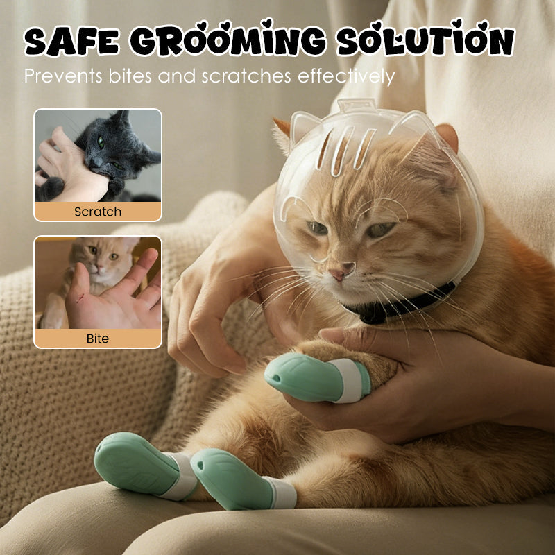 ✨ Katzenpflege-Maulschutz mit Anti-Kratz-Pfotenüberzügen – Sichere & Stressfreie Pflege! ✨