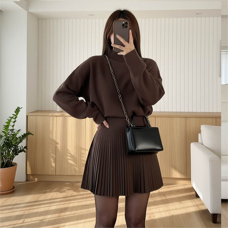 💗Lässiges, halbhohes, langärmeliges Strickkleid für Damen